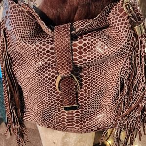 G.I.L.I Snake Skin Fringe Hobo Bag